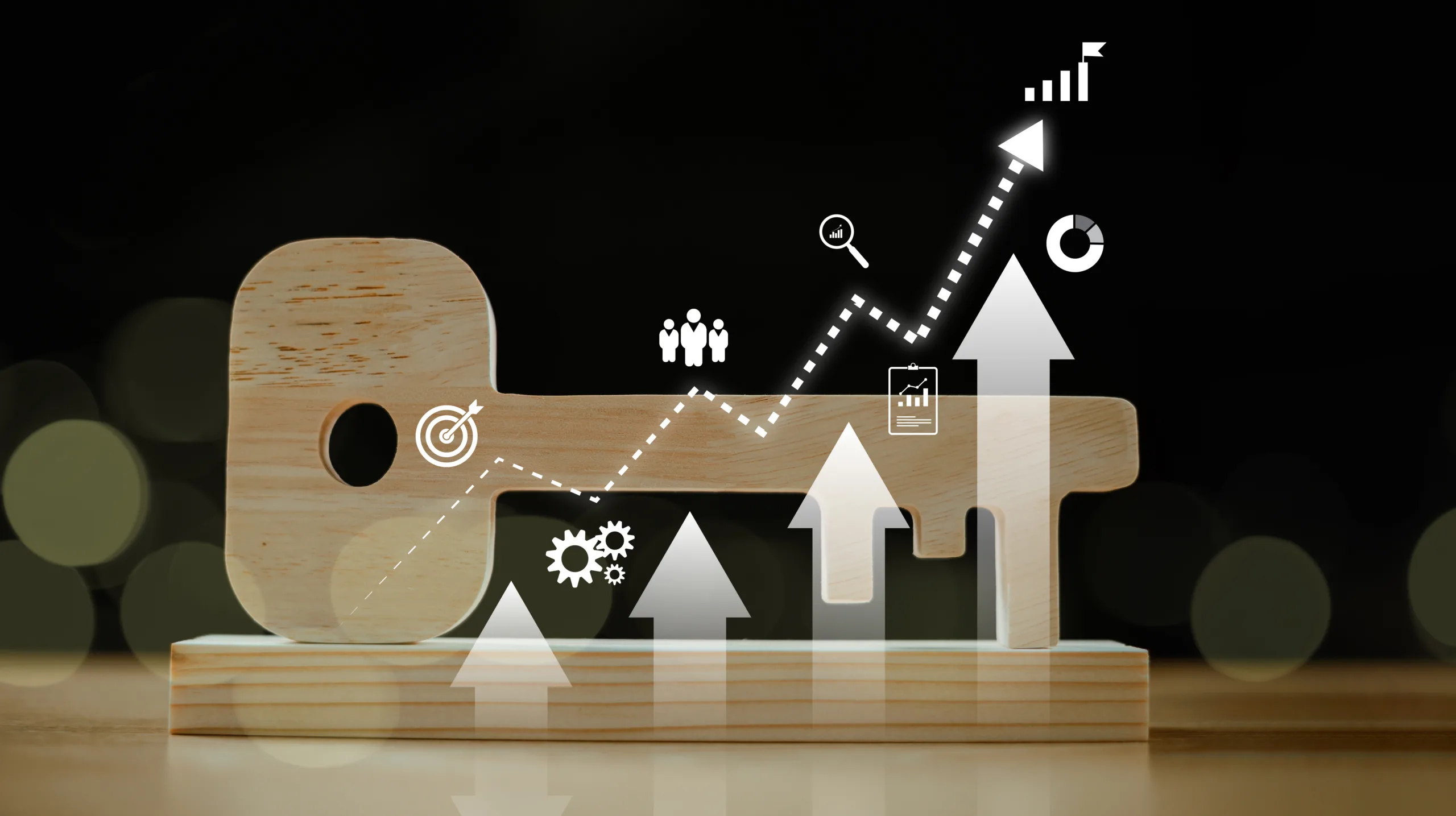 Wooden key with investor business start-up, target, goal action plan for success growth. Finance technology investment concept. Trader analyze financial invest in stock market, fund digital asset plan Wooden key with investor business start-up, target, goal action plan for success growth. Finance technology investment concept. Trader analyze financial invest in stock market, fund digital asset plan
